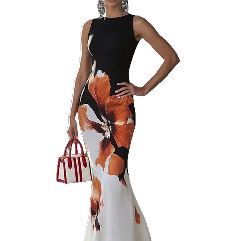 2025 Summer New High-End Elegant Style Slim Off-Shoulder Printed Fashionable Dress