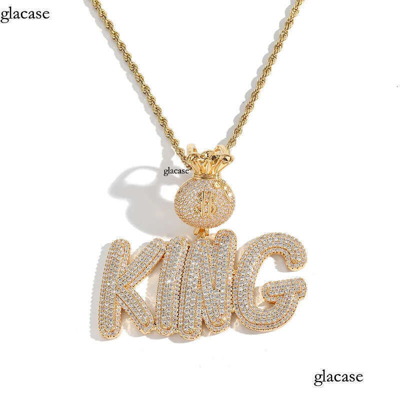 A-Z Custom Name Letters Pendant Necklaces Jewelry Dollar Symbol Buckle Clasp Full TopBling Zircon