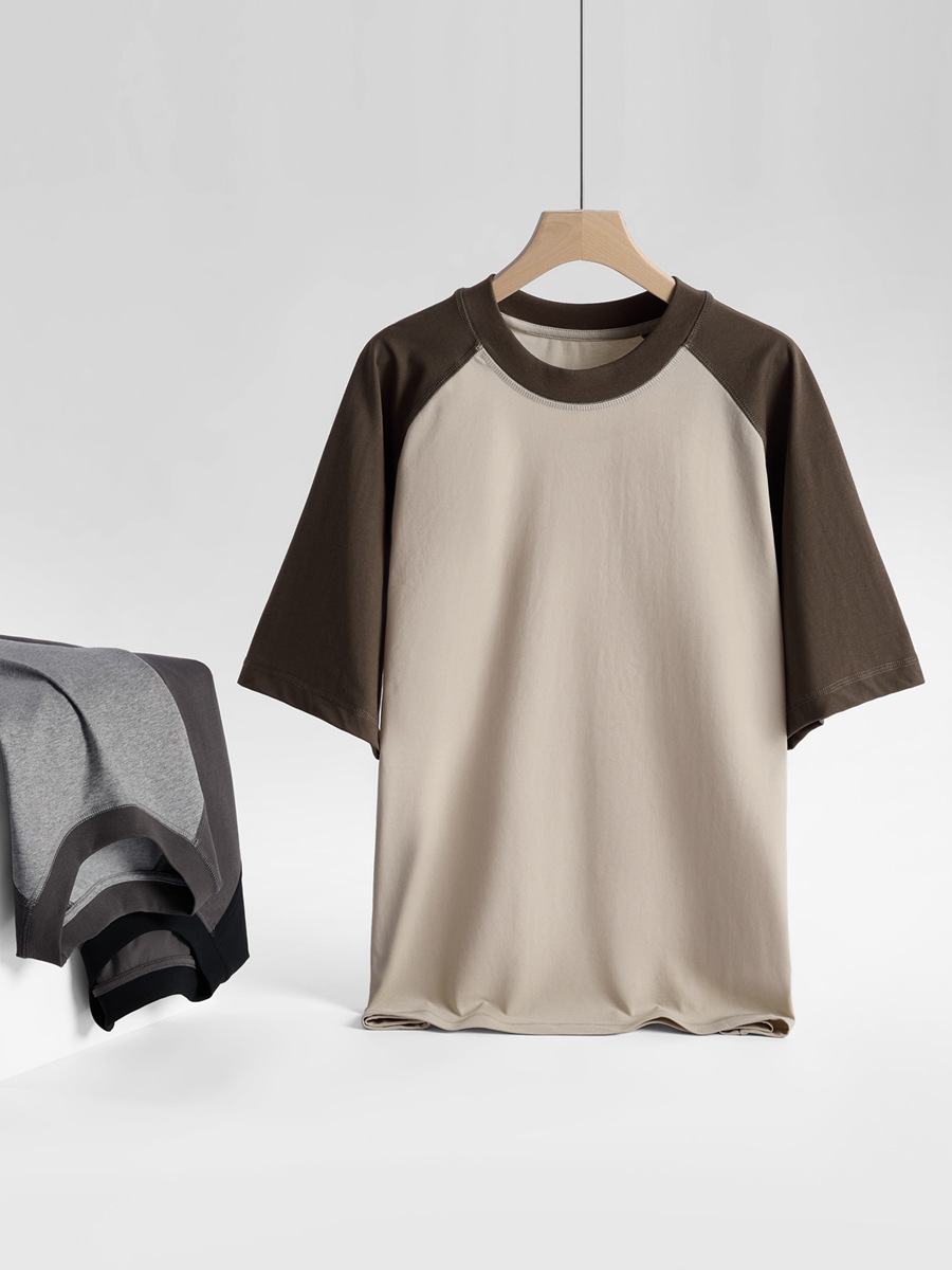 Men's Summer 230g Cool-Touch T-Shirt - Raglan Sleeve, Loose Fit, Color-Block Design, Ice-Feel Short-Sleeve for Refreshing Summer -77Z