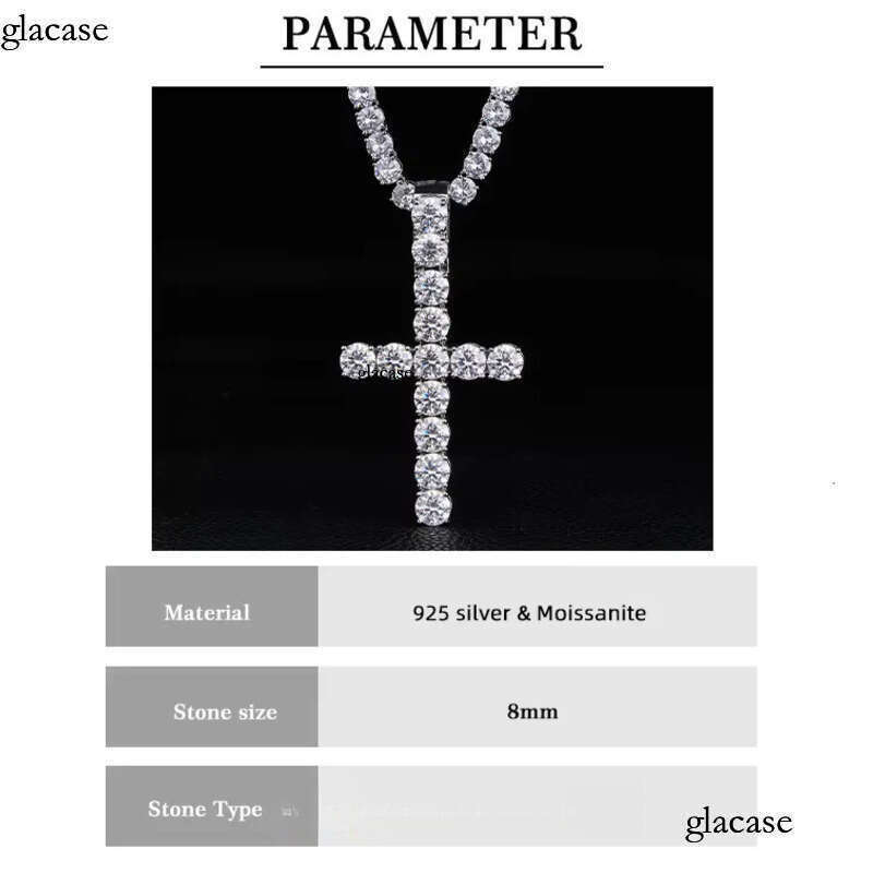 6/8mm sterg sier tennis big cross necklace moissanite pendants and chain for men