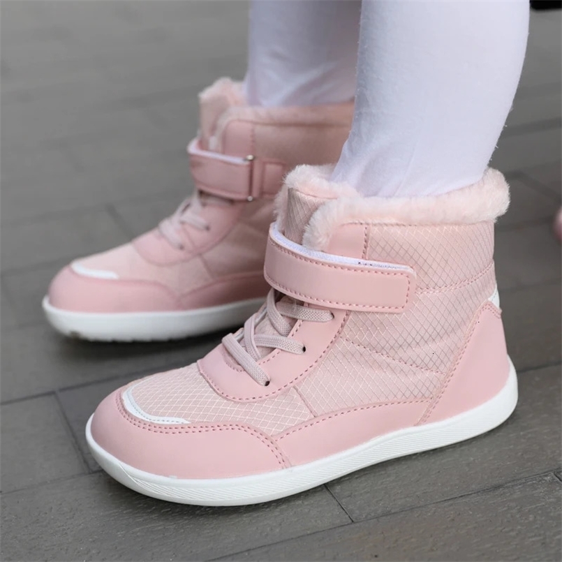 Childrens wide toe barefoot snow boots suitable for small/medium/large children thickened waterproof high-top cotton shoes 241106