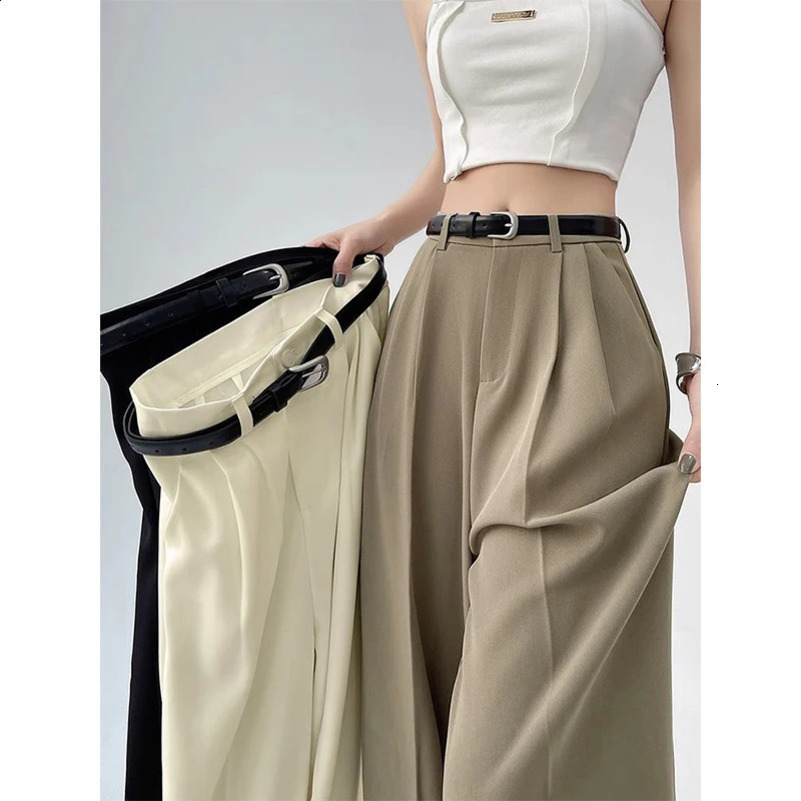 MEXZT Fashion wide leg pants Korean women with pockets black suit summer streetwear high waisted straight pants 250427