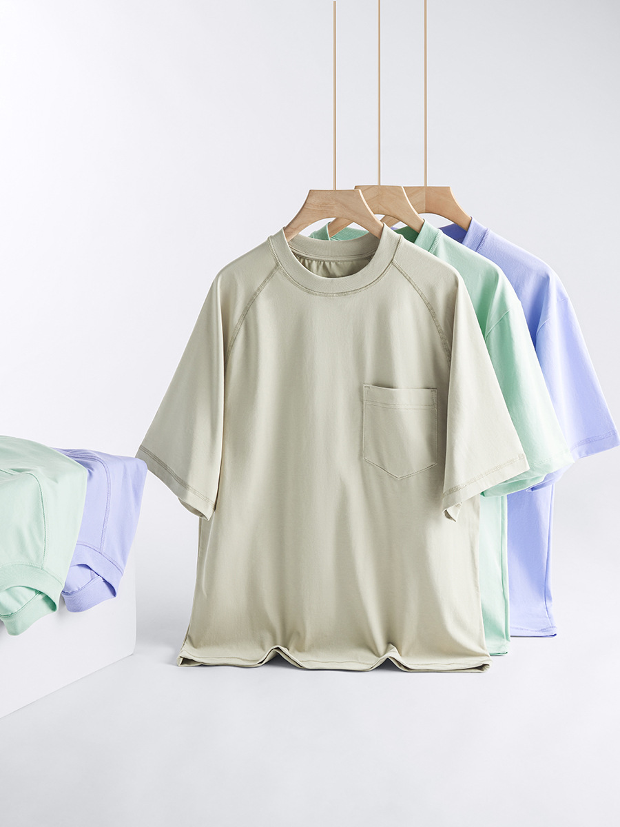 New Arrival Men's Streetwear T-Shirt - Cooling Fabric, Raglan Sleeve, Crew Neck with Pocket, Oversized Short-Sleeve Top -67C