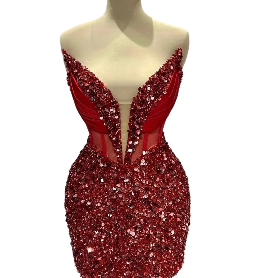 Sexy Burgundy Short Cocktail Dress V Neck Sequins Beads Sheath Prom Birthday Dresses Evening Party Gowns Club Homecoming Dress Robe De soiree 9P25