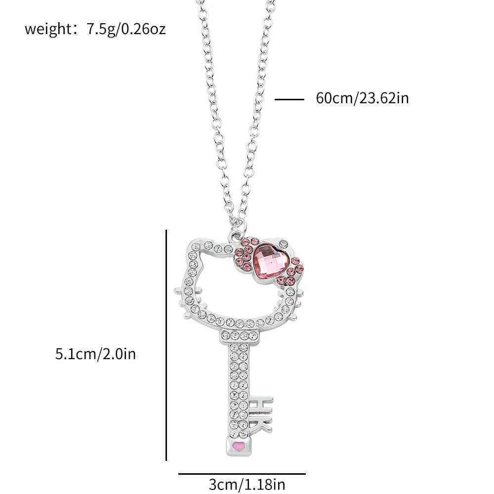 Sanrio Hello Kitty Necklace Anime Pink Peach Heart Crystal Cat Key Pendant Jewelry Gift for Fans L250925