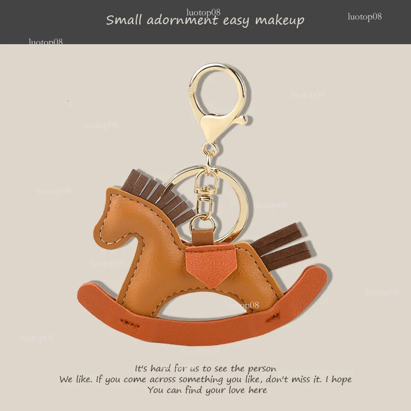 key chain designer crazy Ins pony cartoon rocking horse handmade leather bag pendant car keychain wallet