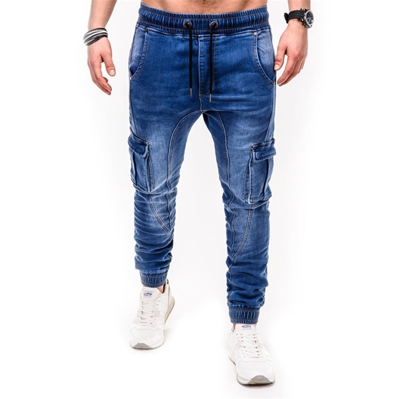 Men's Jeans Casual Men Fashion Color Block Multi Pockets Sports Long Cargo Pants Work Trousers for Men jeans 230506