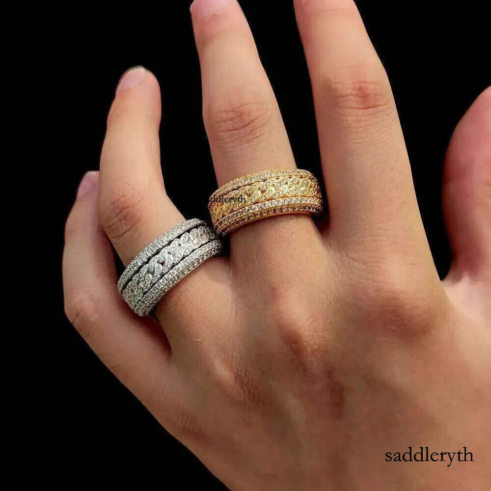 Hip Hop Band Gold Plated sier Champion Rotatable Rings for Men Iced Out Moissanite Dia Ring Jewelry 13
