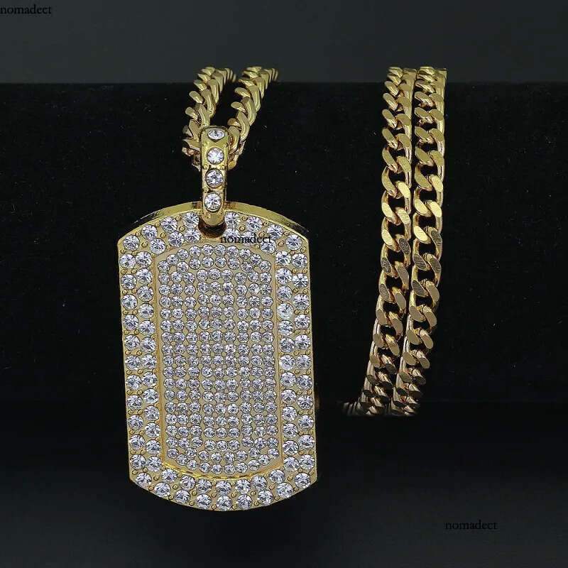 Mens Hip Hop Necklace Jewelry Full Rhinestone Iced Out Dog Tag Pendant Gold Necklaces For Men 29