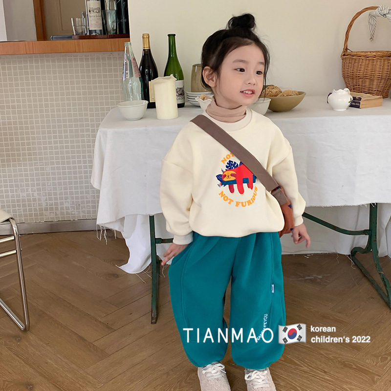 Winter Girls' Fleece Sweatshirt Children's Cartoon Casual Top Boys' Korean Style Loose Pullover Clothing