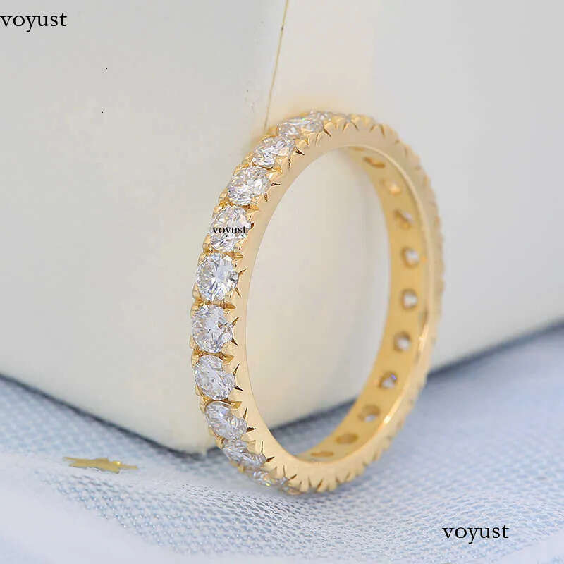14k Gold Real Moissanite Full Eternity Wedding Ring Round Cut VVS1 D Color 2.0mm Band For Women