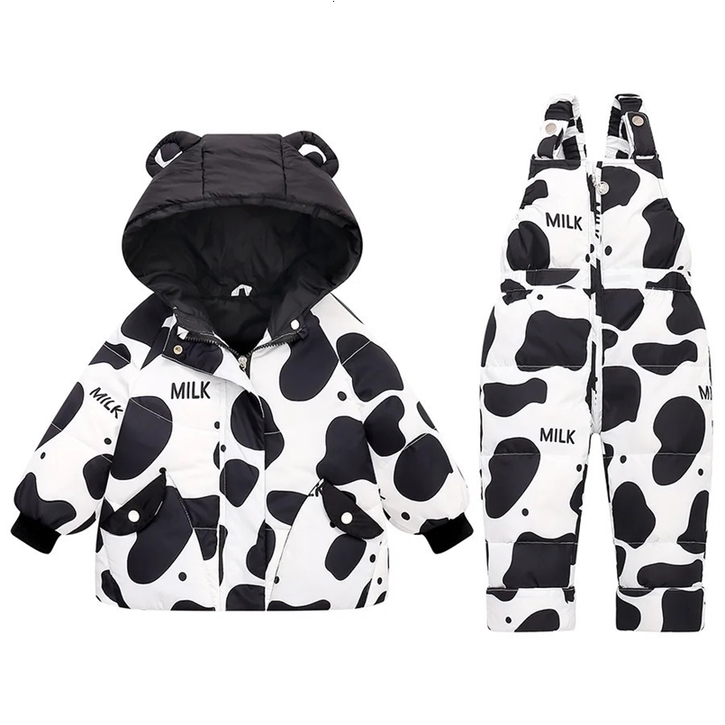 Korean Winter Baby Girl Down Jacket 2PCS Clothes Set Cartoon Frog Coat Infant Overalls Jumpsuit Toddler Snowsuit 231220