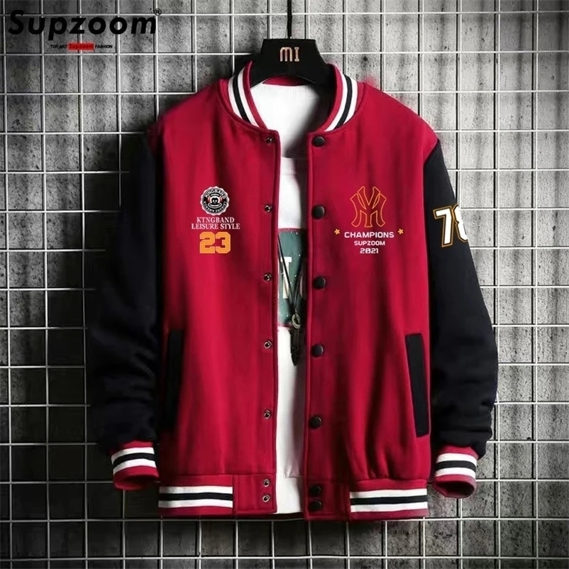 Men's Jackets Supzoom Arrival Letter Rib Sleeve Cotton Fashion Single Breasted Casual Bomber Baseball Jacket Loose Cardigan Coat 231212