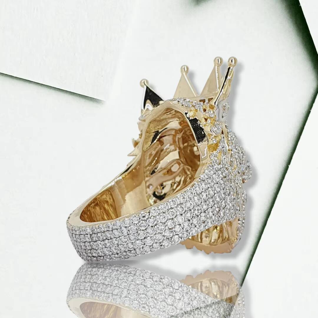 Mens Hip Hop Lion Head Pendant Fully Iced Out 925 Sterling Silver Moissanite Diamond Ring VVS Clarity Ring Hip Hop Jewelry