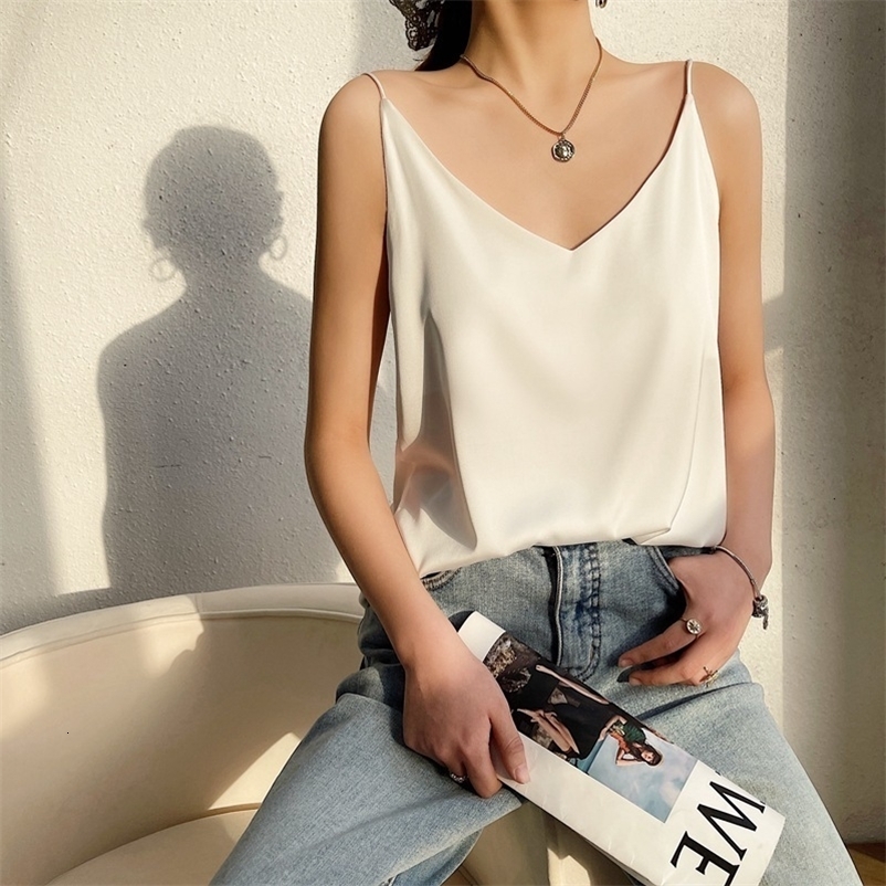 Camisoles Tanks 100 silk real silk summer women's clothing slim v-neck short temperament inner top one-shoulder camisole 230518