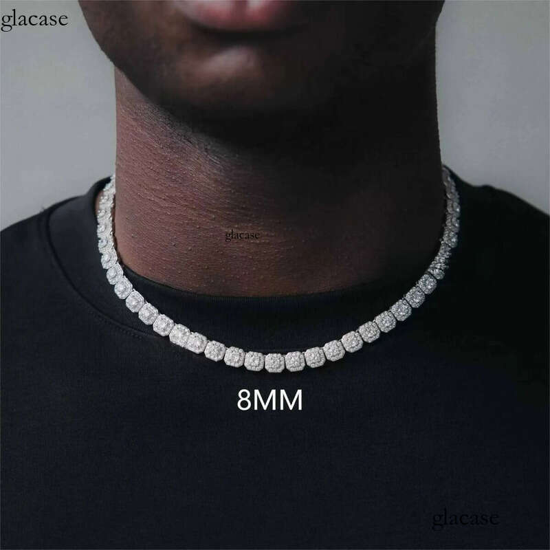 Hiphop design 8mm wide vvs Moissanite Dia S Sterling Sier Cuban Link Chain for men/women hiphop necklace