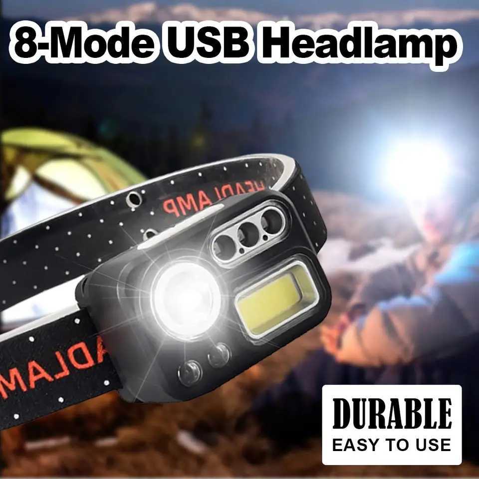 Redgreenwhiteuv 8 Modes Led Headlamp Headlights For Rechargeable Flashlight Light Sensor Motion Night Usb Work Front Portable J250925