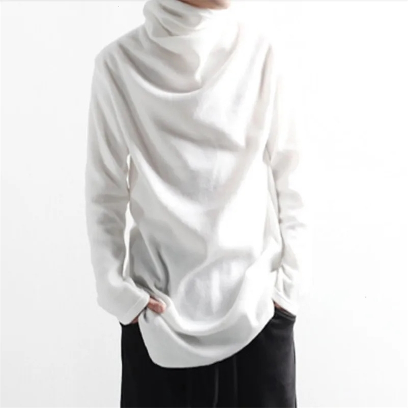 Mens T-shirts Spring and Autumn Korean edition plain turtleneck loose-fitting irregular long sleeve T-shirts trend 240530