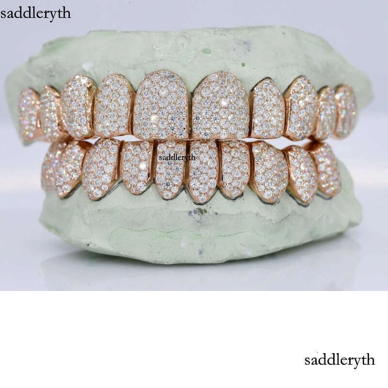 Vvs Moissanite Iced Out Sier Custom Made Gold Teeth Hip Hop Round Brilliant Cut Dia Grillz With Mold Kit