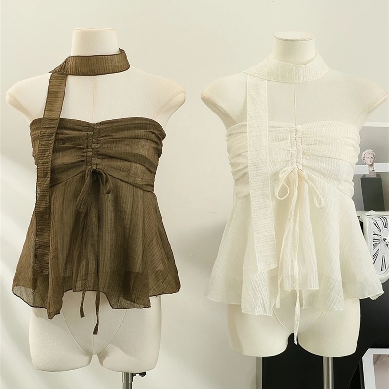 Sexy Tank Top for Women Spaghetti Strap Exposed Shoulders Camisole Female Korean Style Solid Sleeveless Camis Summer Dropship 250226bj