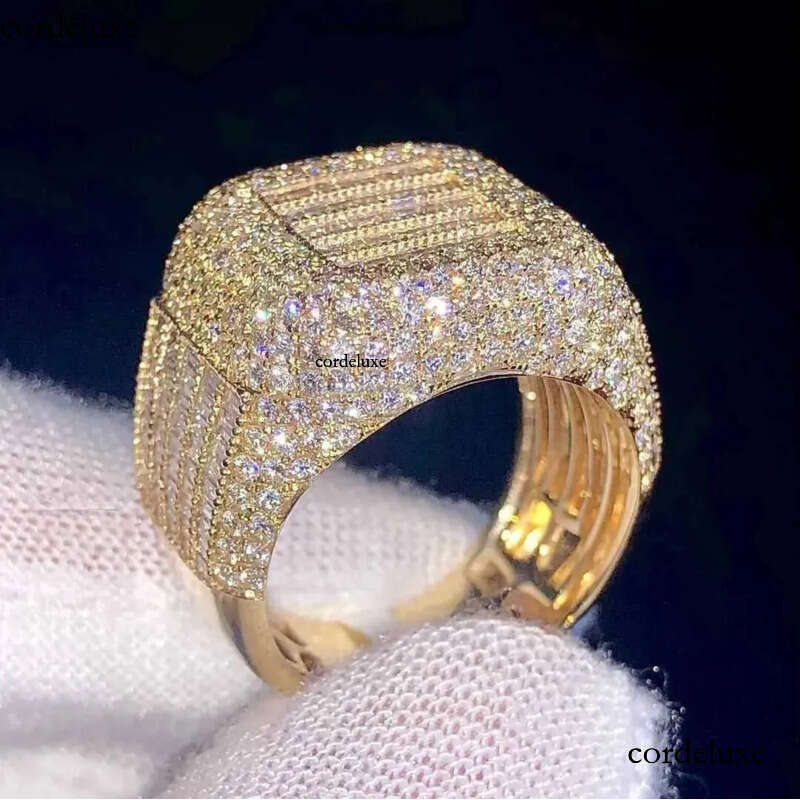 AAA Gems Mens Iced Out Baguette Dia Engagement Sier VVS Moissanite Champion Custom Hip Hop Ring a8