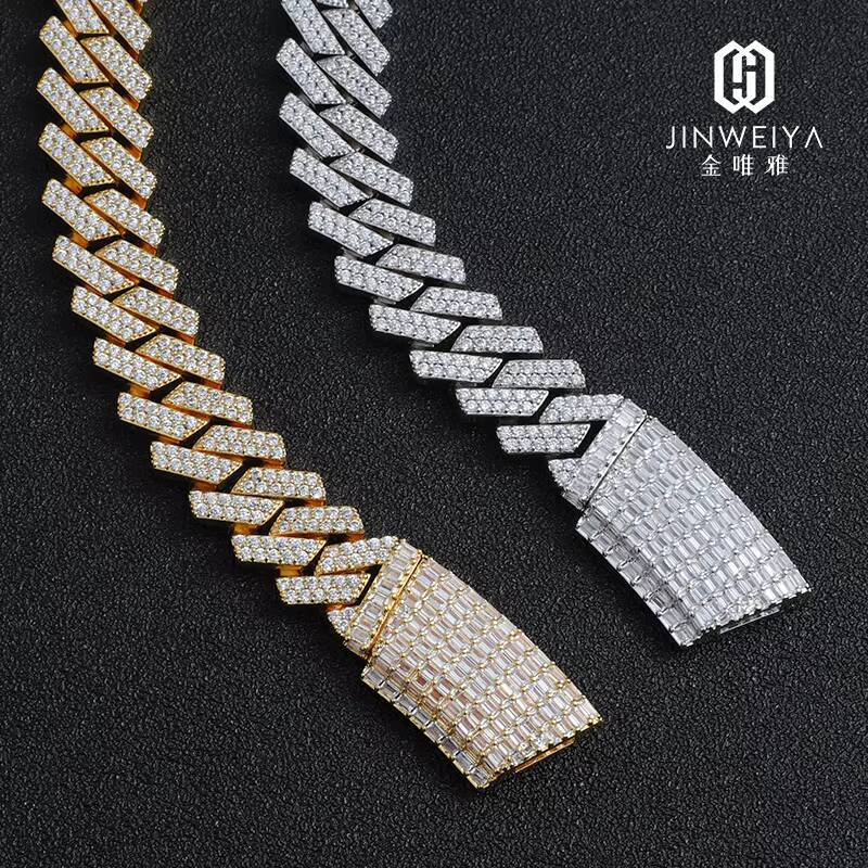 Mens 14K Gold Plated Hip Hop Style Necklace Iced Out Moissanite with Cuban Link Chain Fashion Statement Jewelry