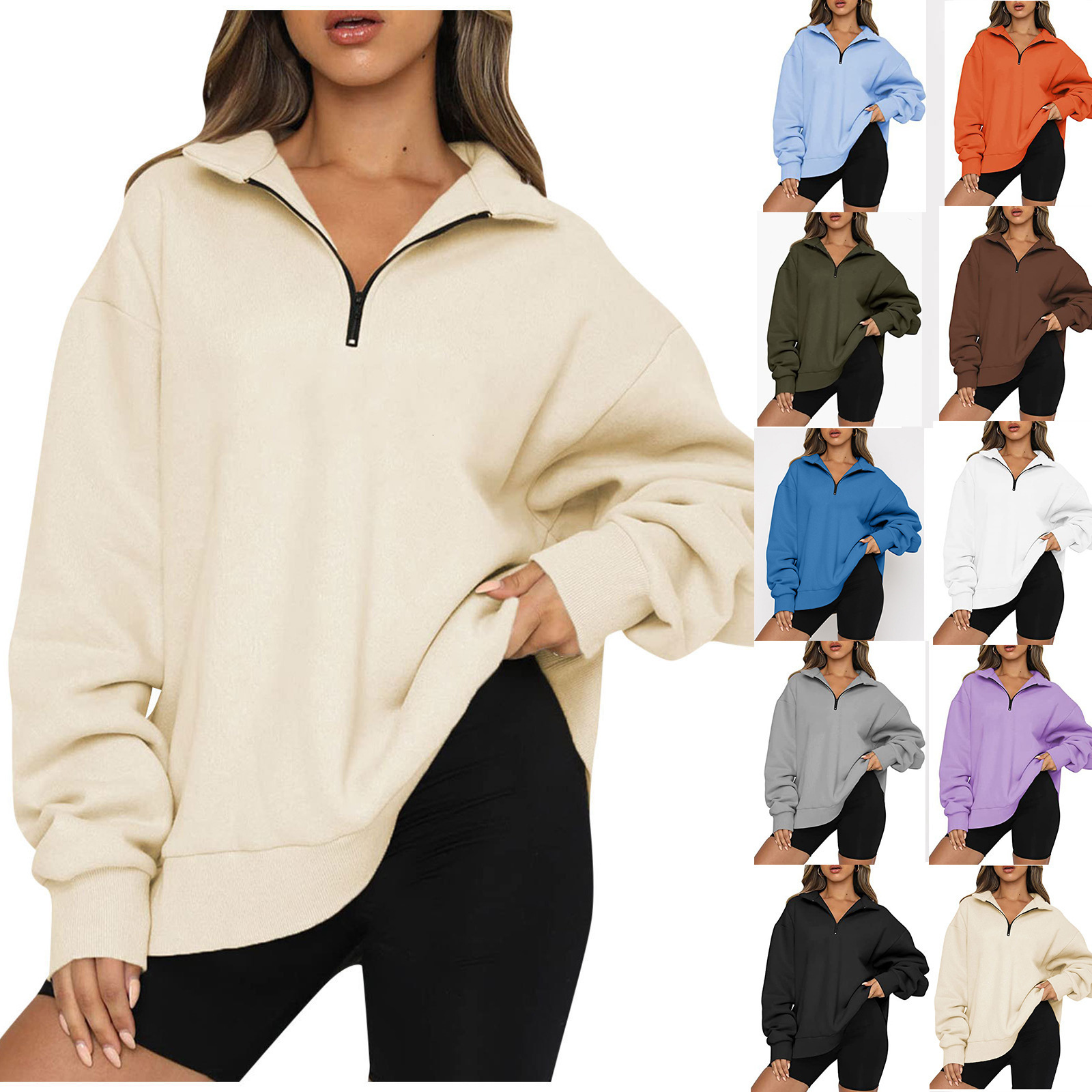 Winter Women's New Fleece Lined Loose Solid Color Pocketless Sweatshirt