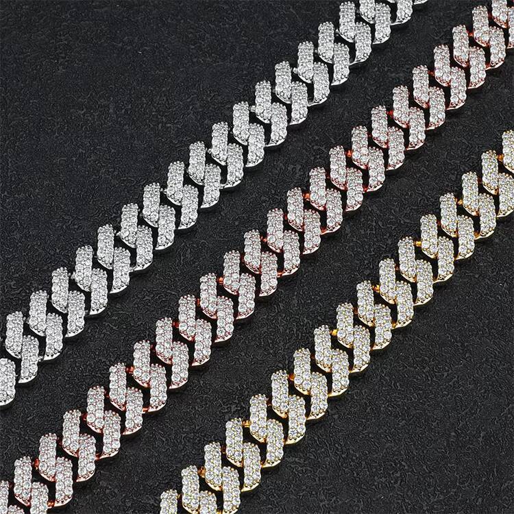 JWY Customized Trend Mens Iced Out Gold and Silver Plated Brass Miami Cuban Chains Necklace New Arrival with Moissanite for Parties