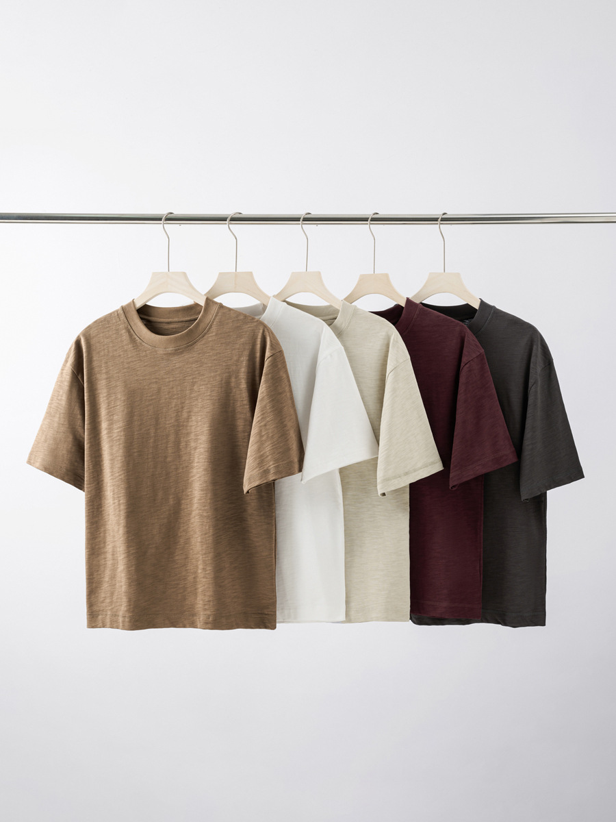 Men's Heavyweight Slub Cotton Short-Sleeve T-Shirt - Loose Fit, Solid Color, American Retro Style for Summer | Elegant Commute Essential -52M