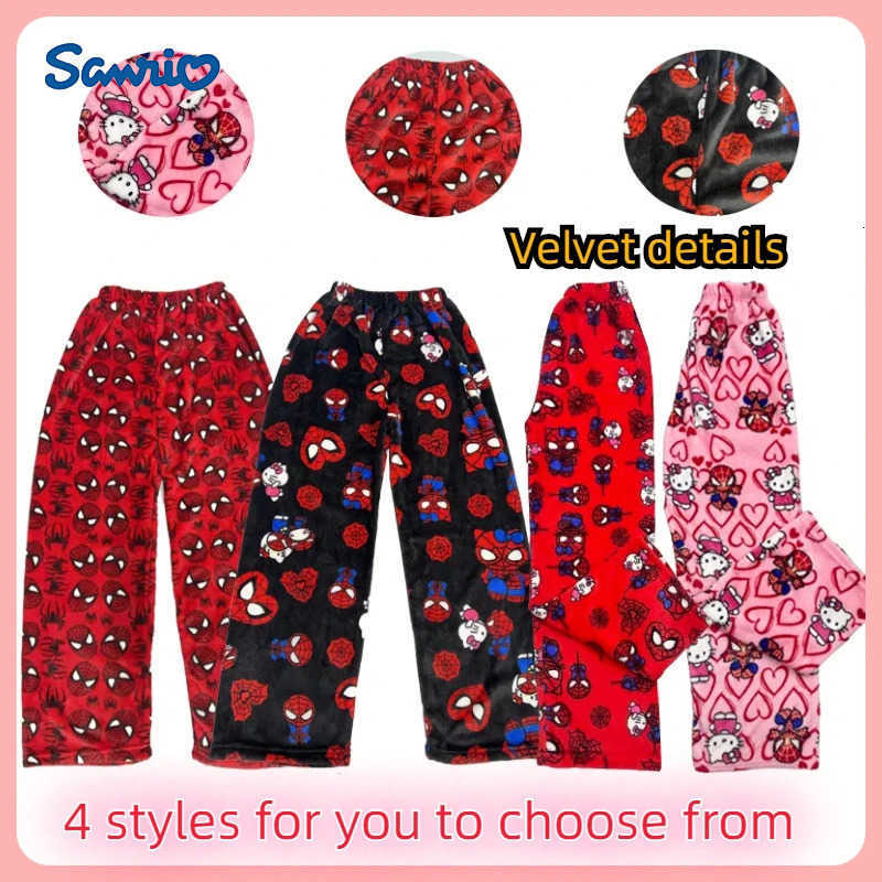 Sanrio Hello Kitty Anime Y2k Kawaii Flannel Pajamas WomenS Warm Woolen Cartoon Casual Home Pants Autumn Winter Fashion Trousers L250925