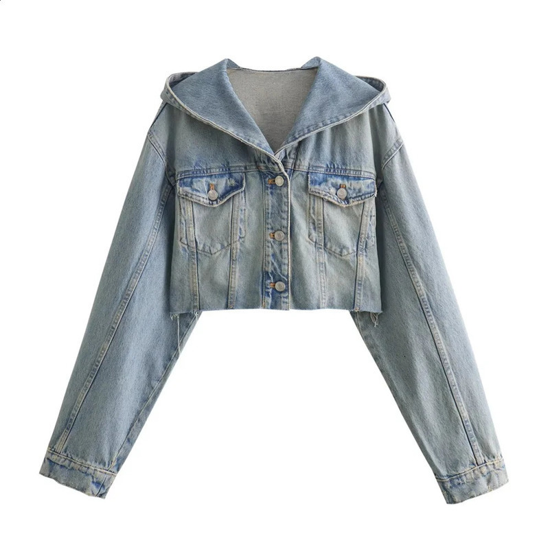 Kar Otza Summer Womens Fashion and Temperament jacket denim short casual versatile hooded washed jacket 250321