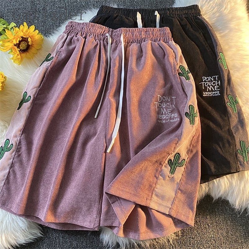 Men's Shorts Gmiixder Vintage Shorts Men's Preppy Letter Embroid Corduroy Shorts Japanese Harajuku Half Trousers Unisex Spliced Sports Pants