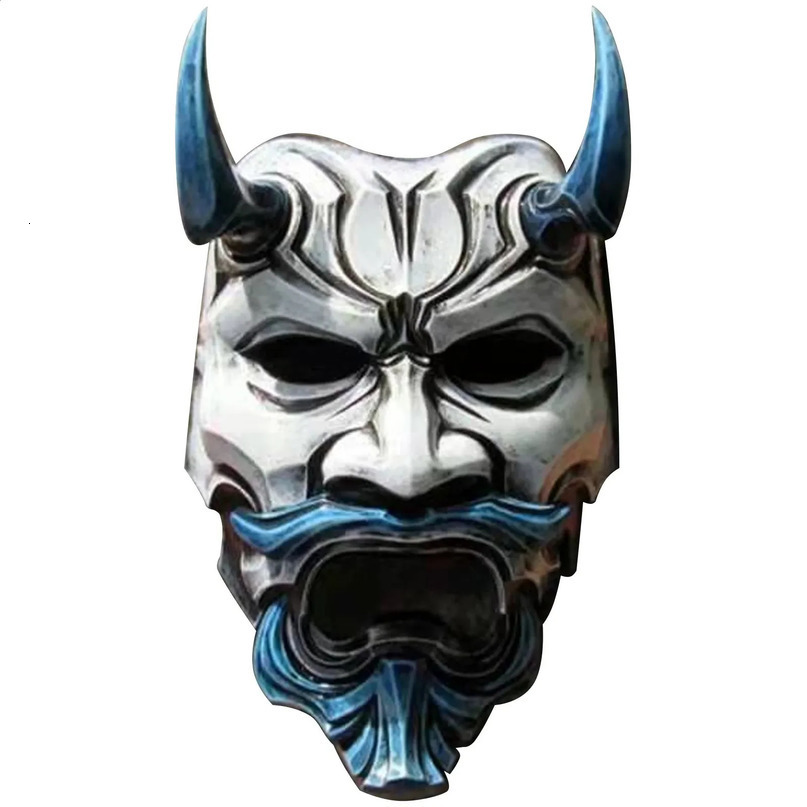 Adult unisex Halloween Japanese demon Haniya Oni samurai Kabuki monster latex mask cosplay prop Grimes party 240810