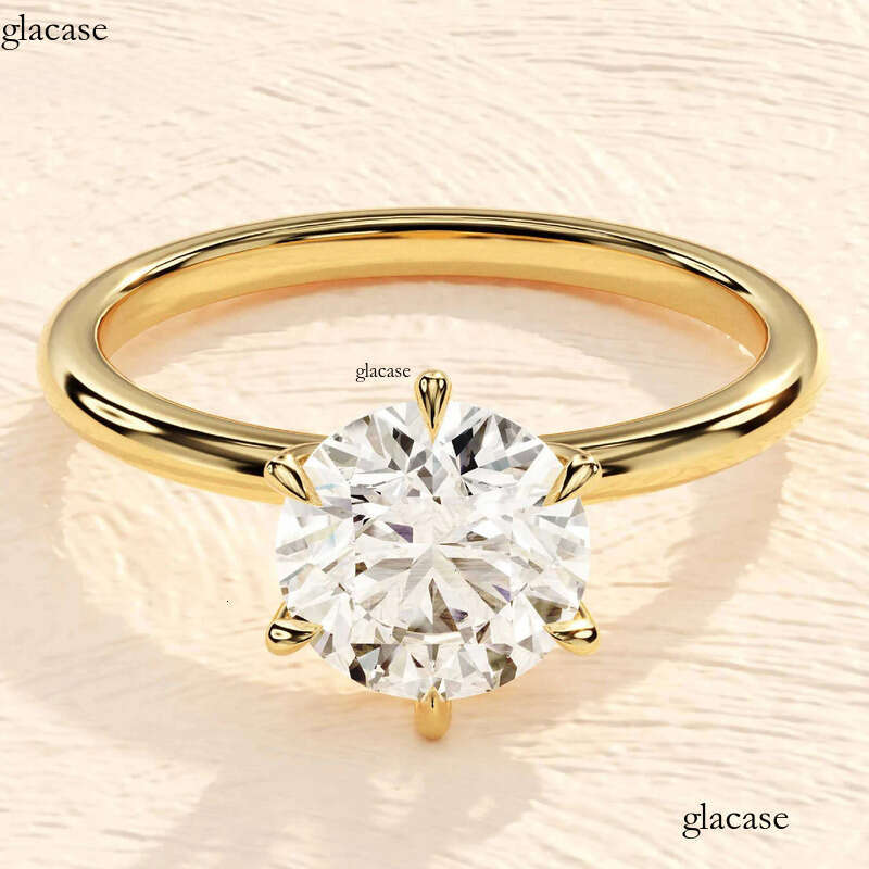 6 Prong Round Engagement Sier Ring/14k Solid Gold 3 Carats Solitaire Moissanite Ring For Wedding