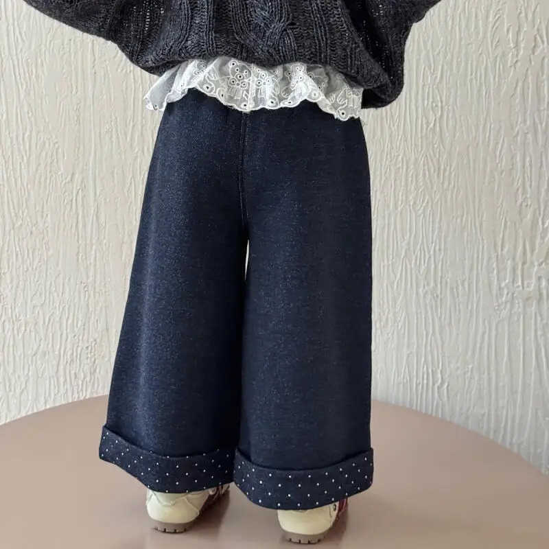 Sanrio Hello Kitty Jeans Girl Winter Thicken StraightLeg Pants Child Versatile Kawaii Anime Cartoon Fashion New Casual Clothing L250925