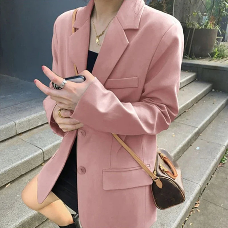 Womens suit jacket autumn Korean version loose pink jacket womens customized collar casual solid womens jacket 250427