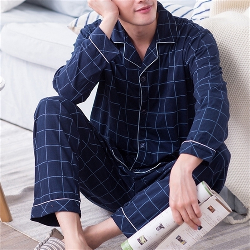 Men's Sleepwear Men's Pajama Sets Simple Sleepwear Long Sleeve Cotton Top Pant Leisure Outwear Soft Autumn Winter Plus Size Loungewear 23031