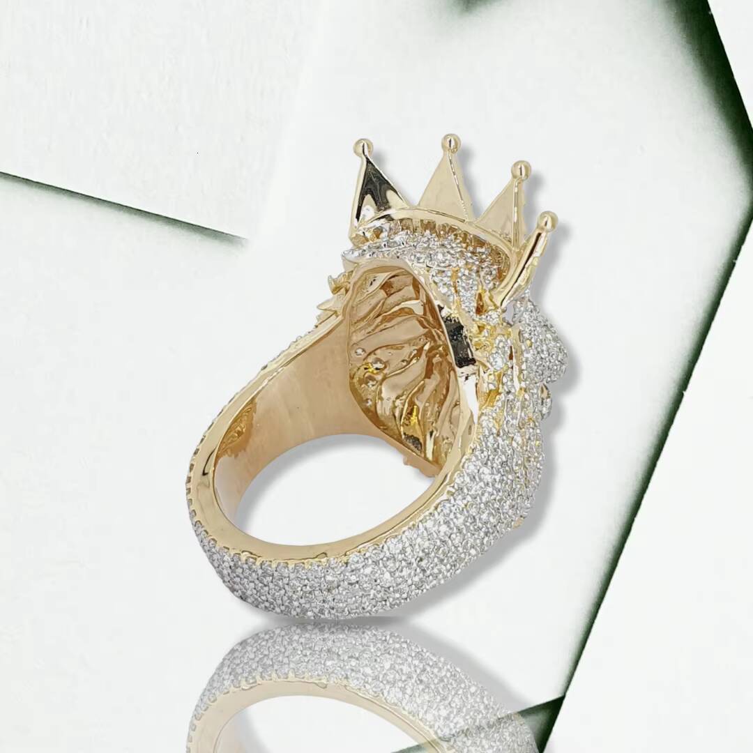 Mens Hip Hop Lion Head Pendant Fully Iced Out 925 Sterling Silver Moissanite Diamond Ring VVS Clarity Ring Hip Hop Jewelry