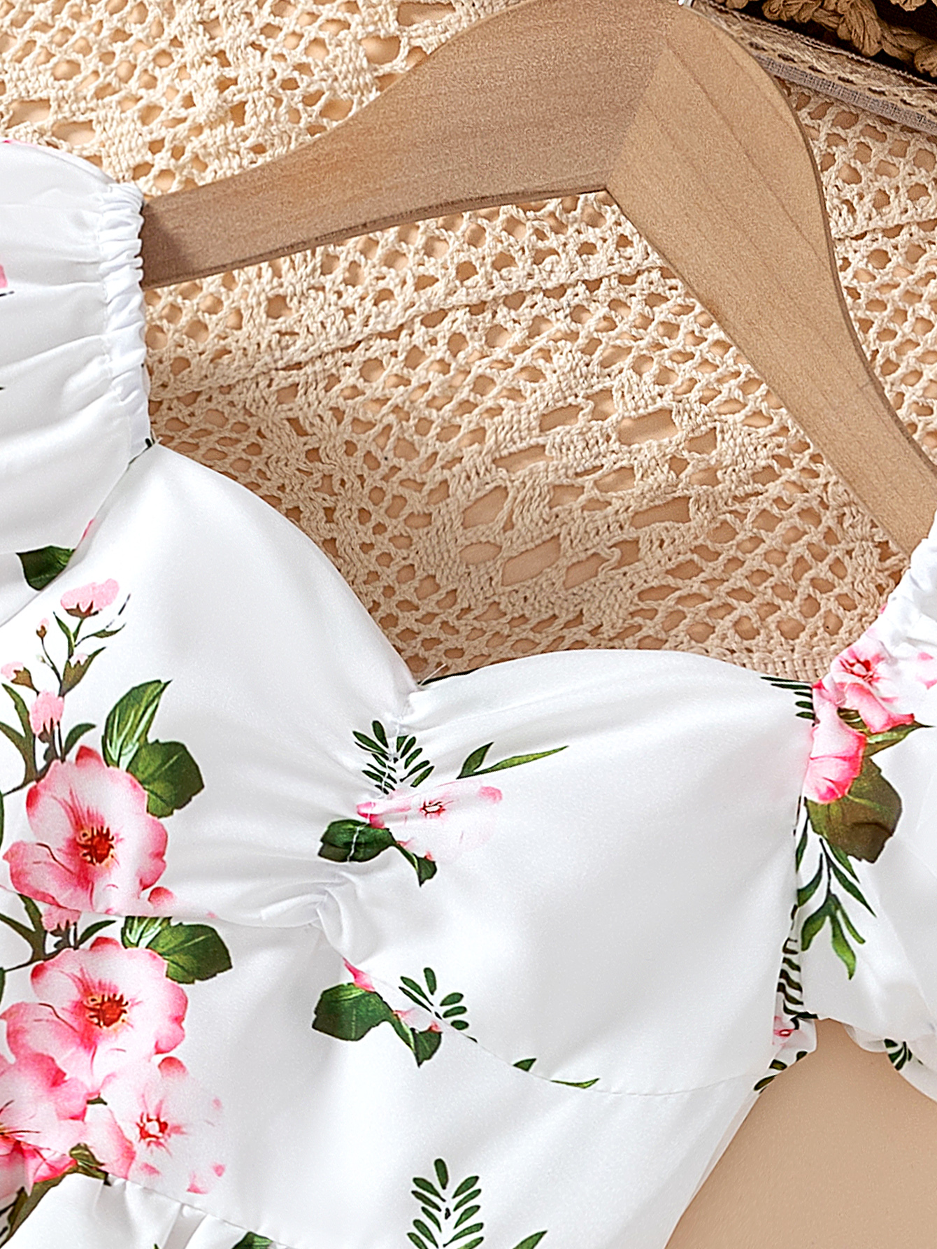 Toddler Girl Floral Print Dress, Puff Sleeve Sweetheart Neckline Dress for 4 - 7Y, Cute Summer Outfit-3000