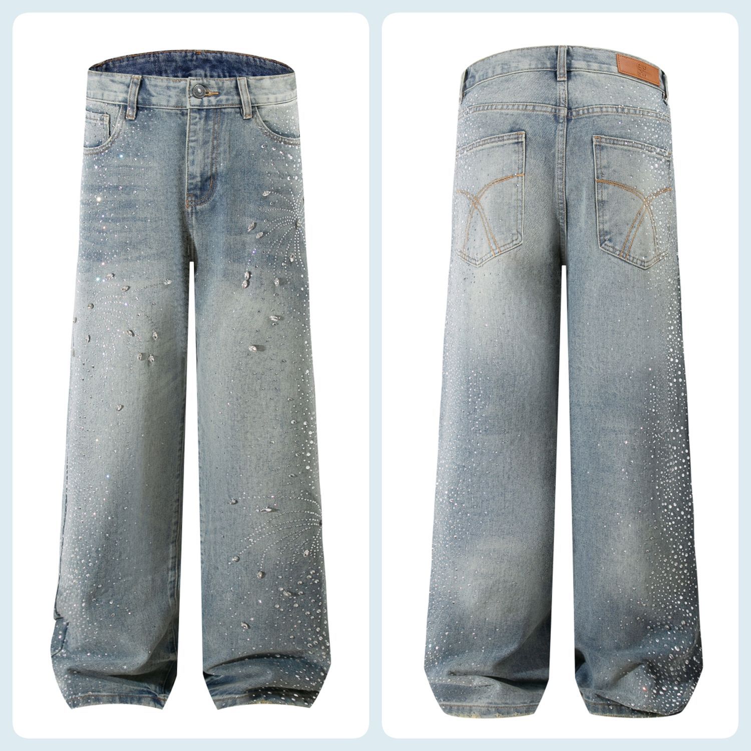 Fall new style beaded denim pants - American-style heavy craftsmanship youth brand straight-leg denim pants - men's versatile style jeans Z250605