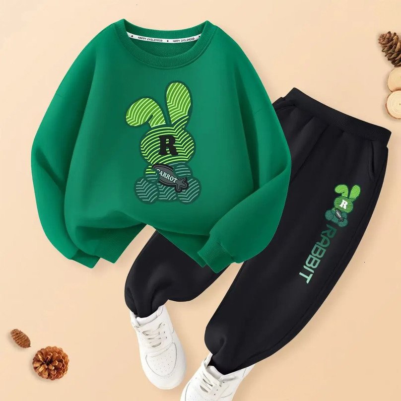 Autumn Baby Girls Clothes Set Kid Boy Cartoon Printed Sweatshirt Pullover And Pants 2pcs Suit Children Top Bottom Tracksuit 250224