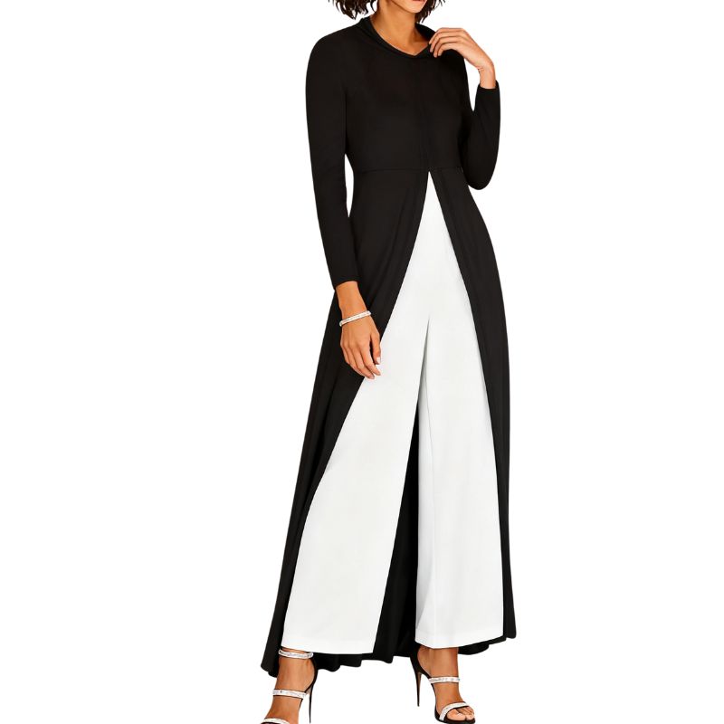 Elegant Womens Black Long-Sleeve Maxi Dress with Milk Silk Fabric-CF50763