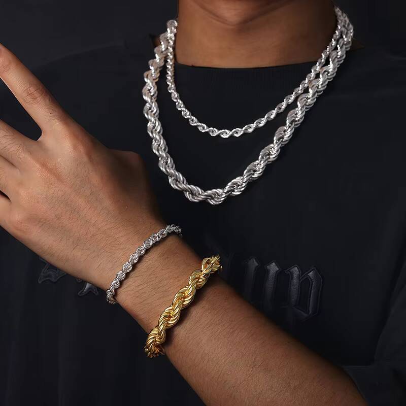 6mm Luxury 14K 18K Gold Plated Solid 925 Sterling Silver VVS Moissanite Diamond Iced Out Lock Rope Chain Necklace for Men