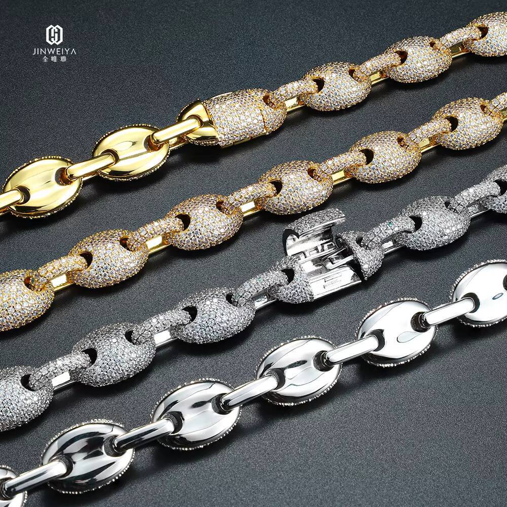 FaMoissaniteory Sale Hip Hop Copper Jewelry Miami Cuban Chain Mens Necklace Bracelet Shiny Moissanite Ice Out Jewelry Set