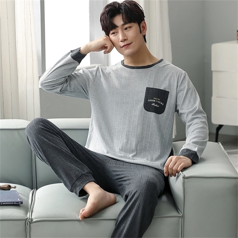 Men's Sleepwear Men Spring Long Sleeve Sleepwear Knited Cotton Mens Pajamas XXXXL Male Home Clothing 230317
