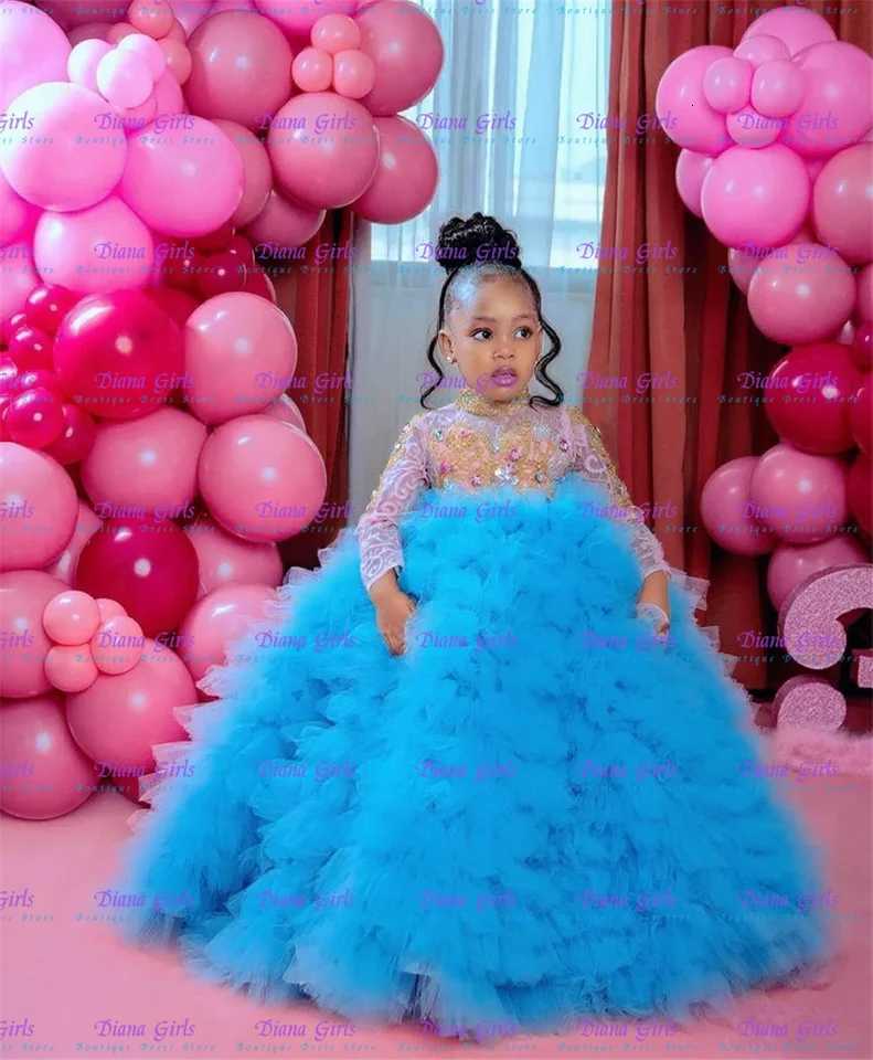 Layered Flower Girl Dress Elegant Tulle Gem Sequin Long Sleeve Fluffy Princess Kids Birthday Gift Ball First Communion Gowns W250925