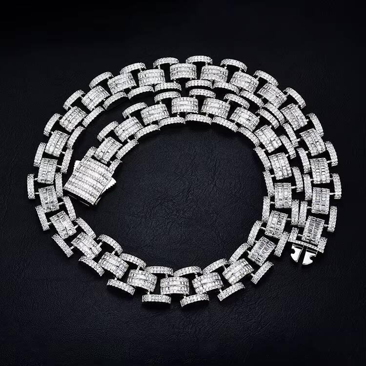 JWY Customized Trend High Quality 925 Brass Moissanite Hip Hop Necklace Chains Silver Plated Copper New Arrival Cuban Link Chain 1pcsopp Bag