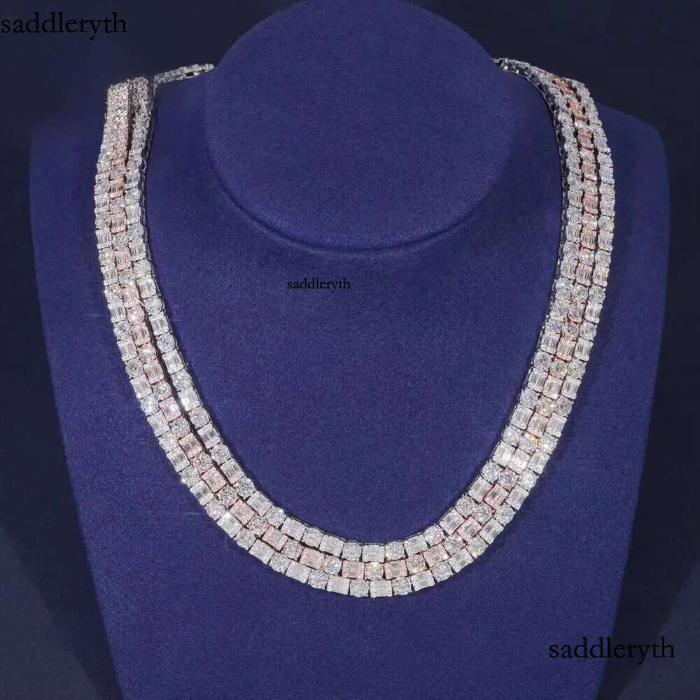Iced Out Baguette Dia Sier Men Women Choker Trendy Moissanite Tennis Chain Necklace6mm