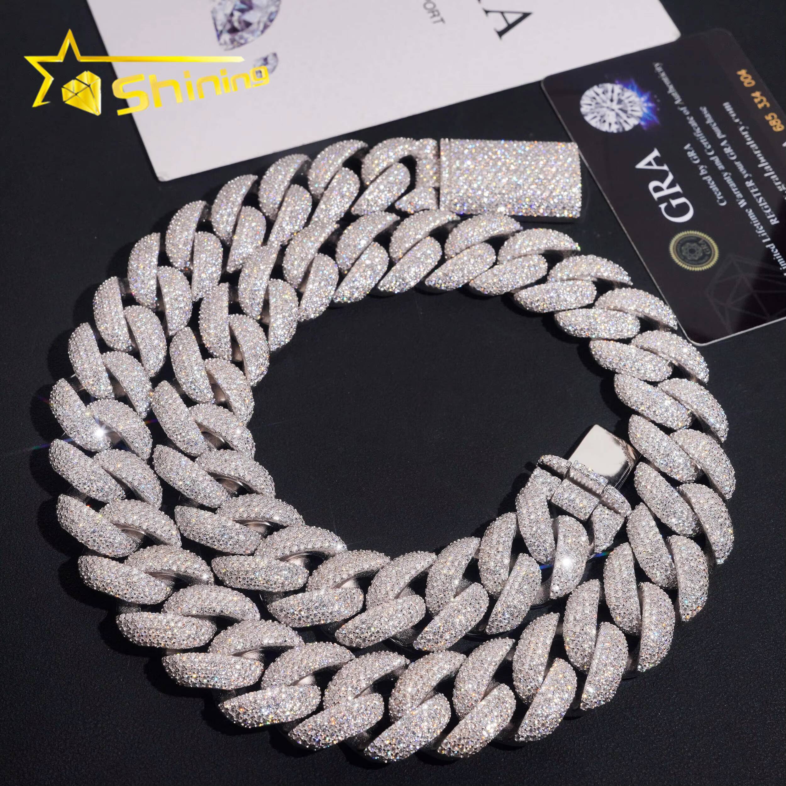 Hip Hop Jewelry 22mm Big Chain Solid Back 925 Sterling Silver Pass Diamond Tester Iced Out Necklace Moissanite Cuban Link Chain