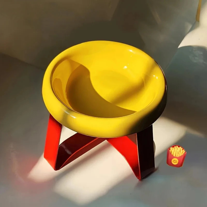 Kemorela Neck Protection High Foot McDonalds Colorful Cat Food Bowl Drinking Water Bowl Ceramic Cat Bowl Suitable for Cute Kittens 250414